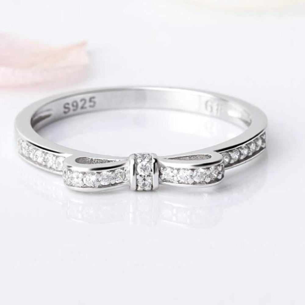 Sterling Silver Bow Rings Cubic Zirconia - Picture 3 of 6
